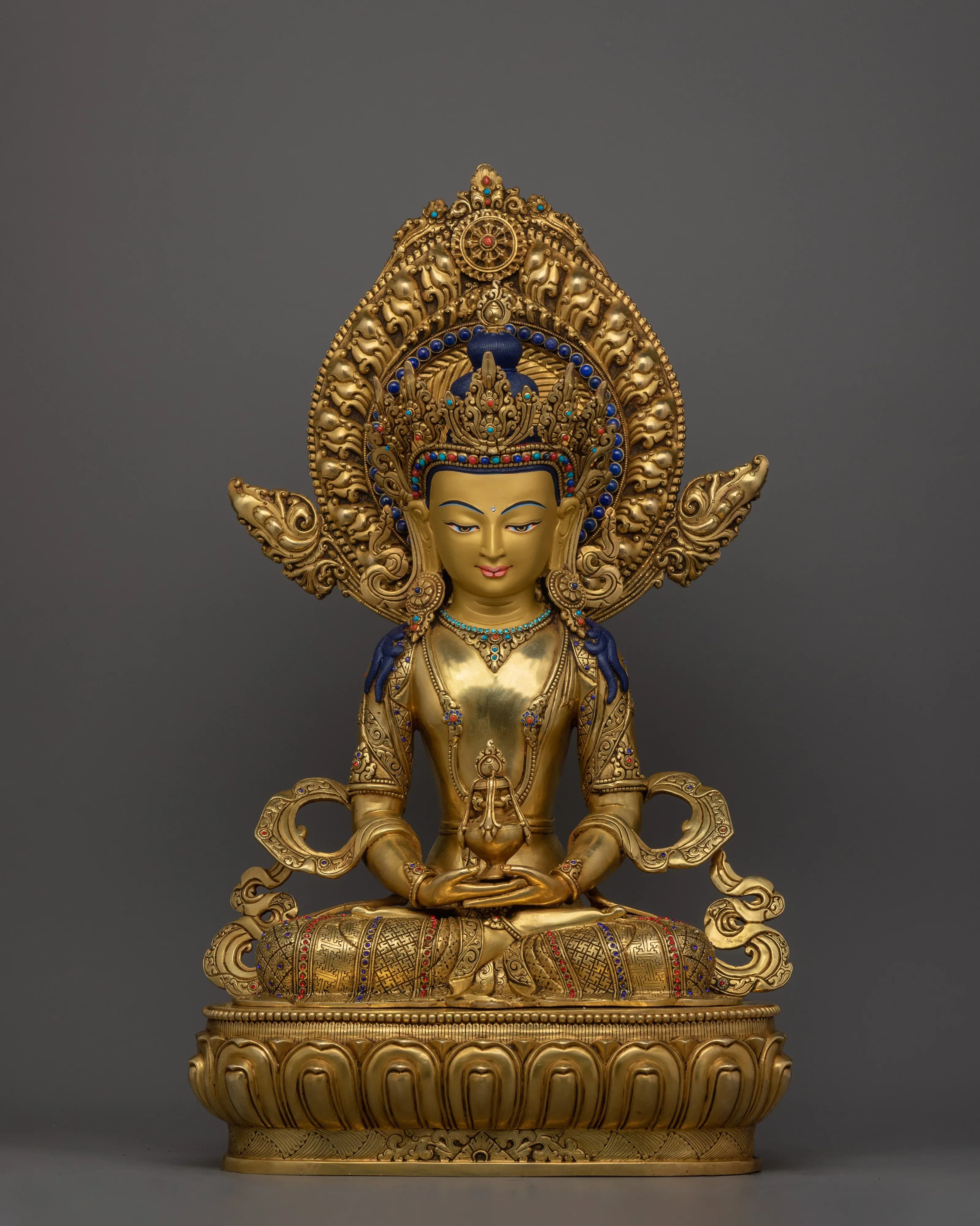 Golden Buddhist statue handcrafted by Himalayan artisans