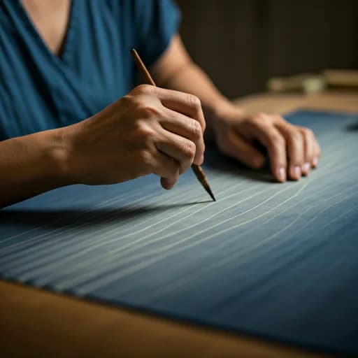 Craftsperson drawing precise lines on a handmade surface
