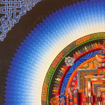 Kalachakra Mandala Thangka, Hand-Painted in Nepal | Blue Sunburst Halo | 50 x 50 cm image 5